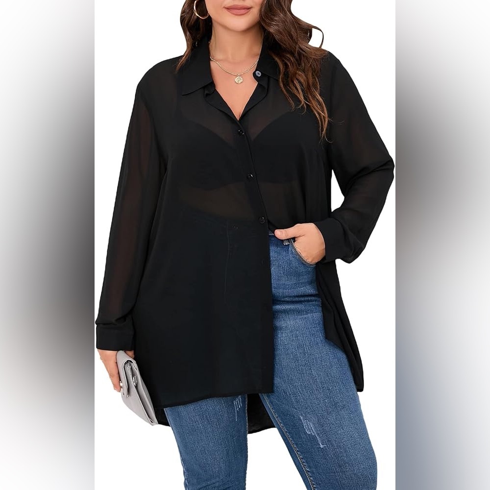 Olive & Oak Black Button Down Blouse Size 3x